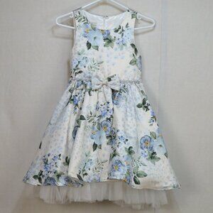 Floral Blue and White Kids Formal Dress